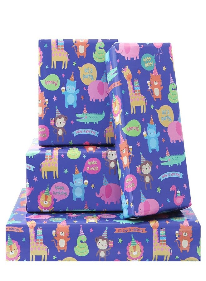 Boerni Wild Safari Zoo Jungles Animals Fun Gift Wrapping Paper 6 Sheets for Kids Boys Girls, Adorable Flamingo Gift Wrap for Birthday Baby Shower Children's Day Christmas Party, Folded Flat 20x28 Inches Per Sheet - Image 1
